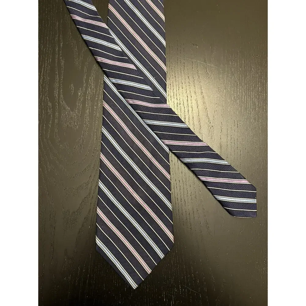 VINTAGE Brooks Brothers Makers And Merchants Repp Stripe Tie USA pink blue prep